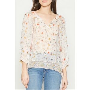 Joie Vernice Floral Print Silk Peasant Top Size Small